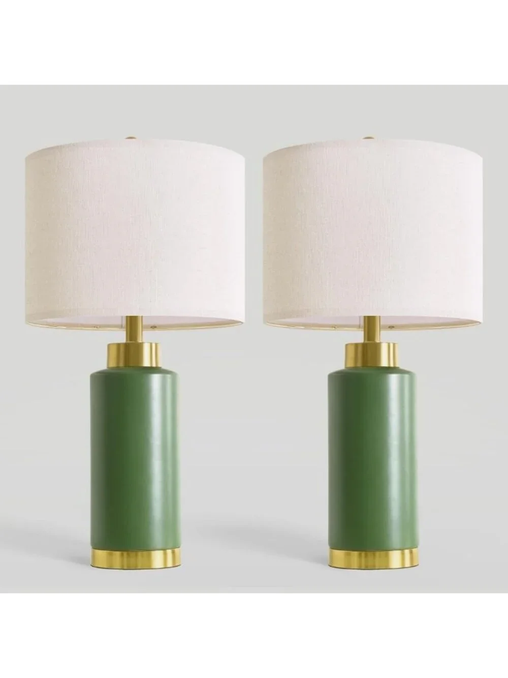 Set of 2 Modern Green Ceramic Table Lamps - Mid-Century Nightstand Lighting
